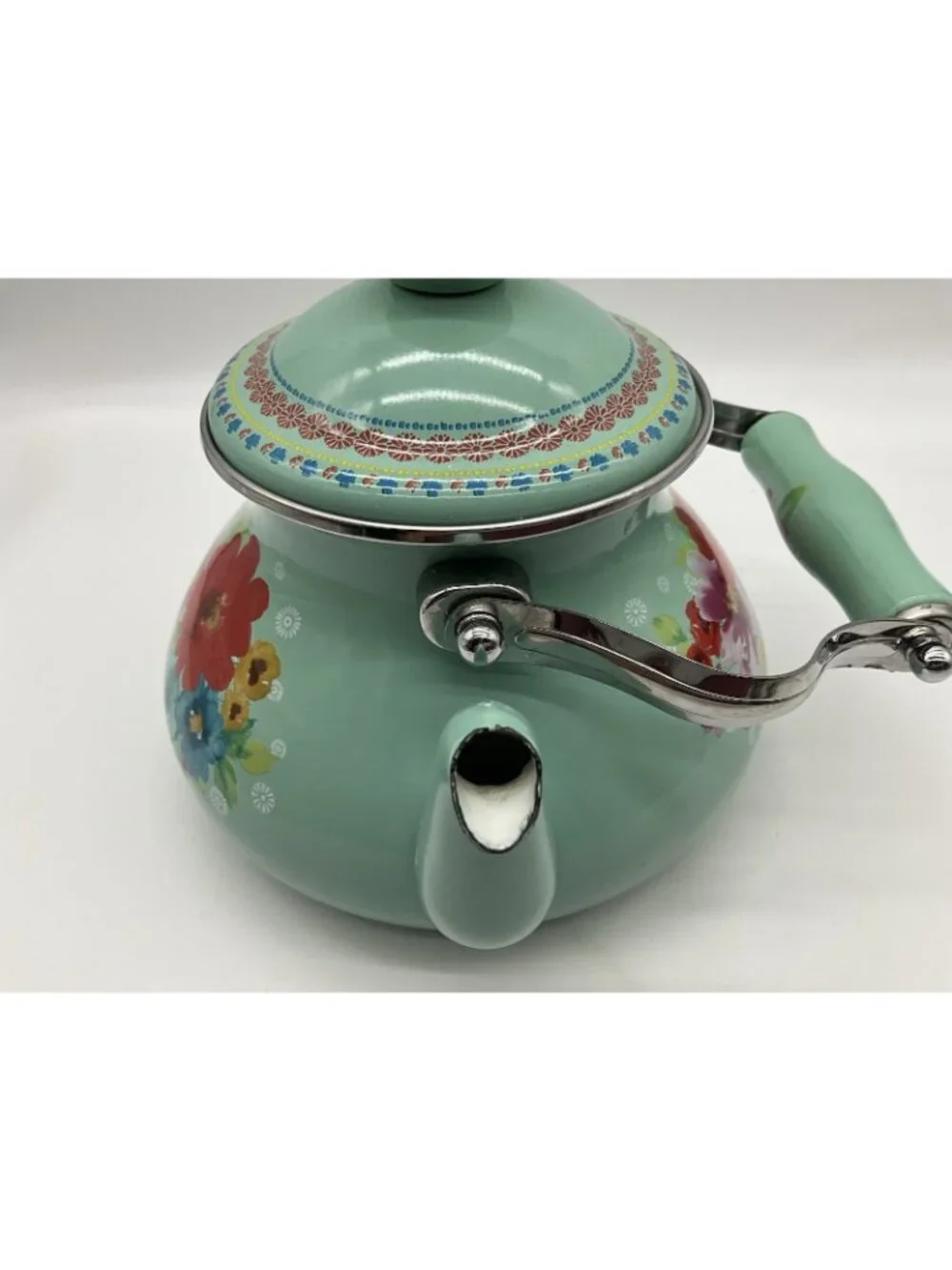 Pioneer Woman Breezy Blossom Cottage Tea Kettle Floral Enamel On Steel 1.9-Quart
